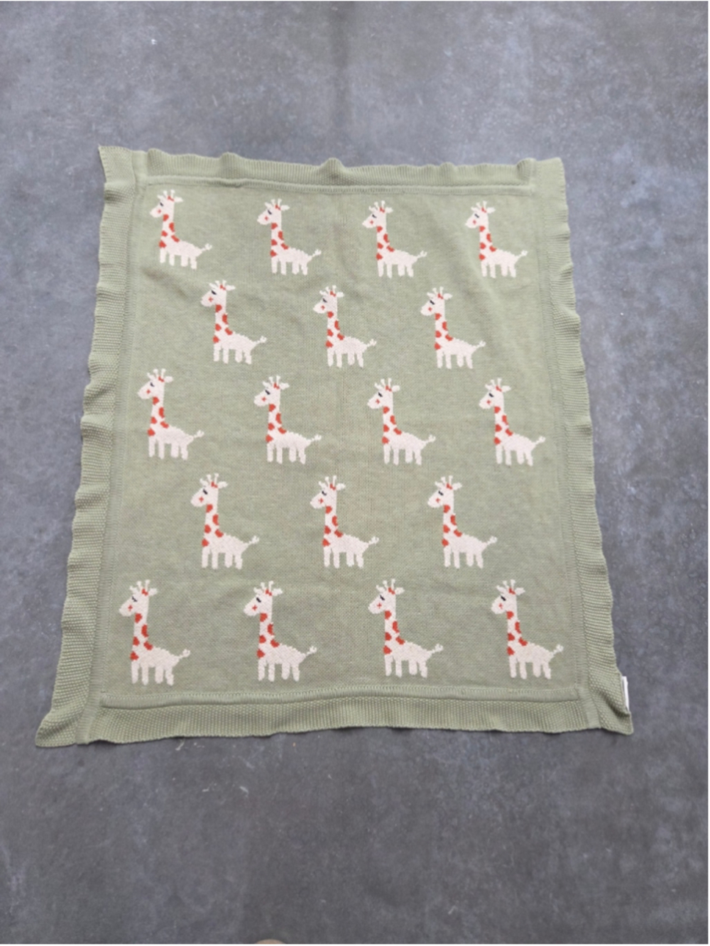 Giraffe Knit Baby Blanket in Sage Green 38"x33"